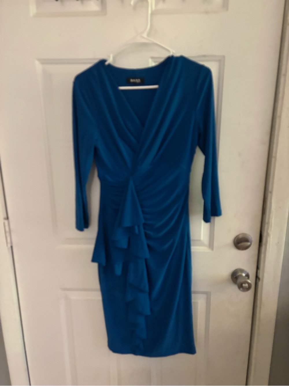 DKNY Teal-Blue Ruffled Wrap Midi Dress